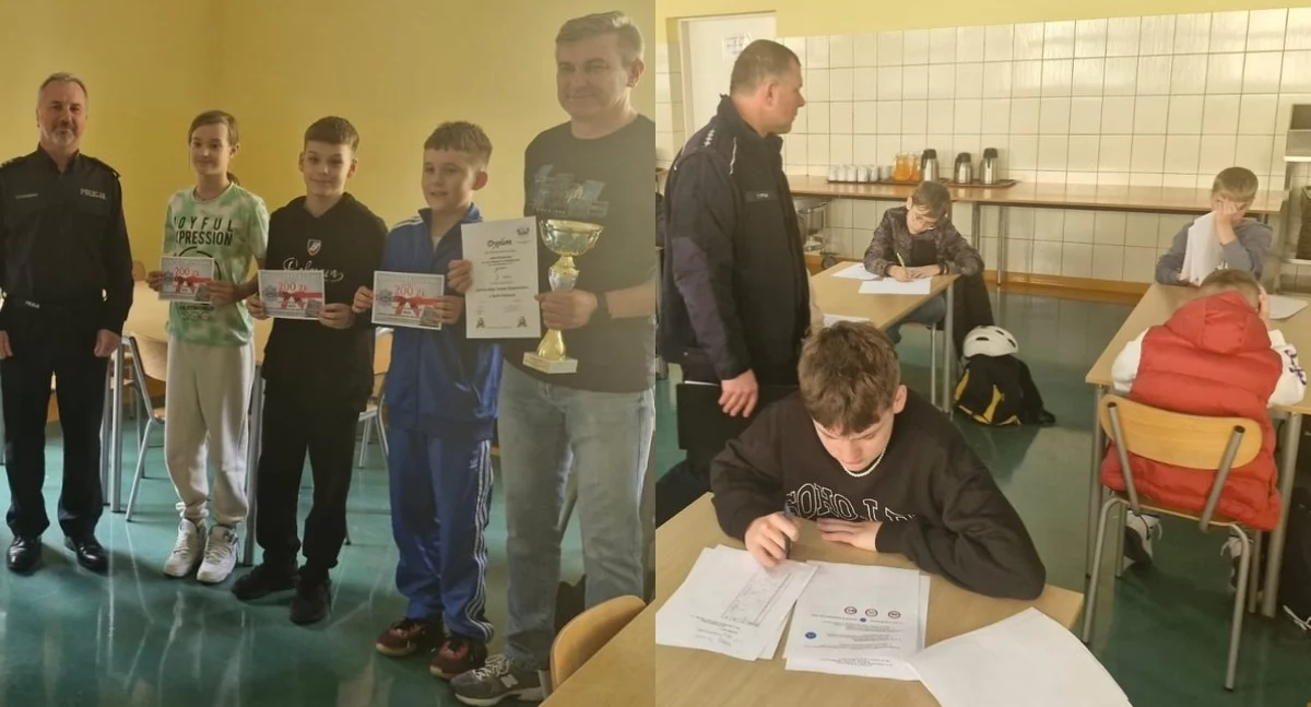 Na zdjęciu fragmenty konkursu, który odbył się w szkole w Działoszynie / Fot. KPP Pajęczno 