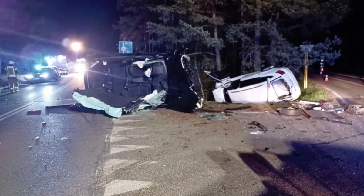 Zdjęcie z miejsca wypadku. Tragedia na drodze wojewódzkiej 907 / fot.: PSP Lubliniec