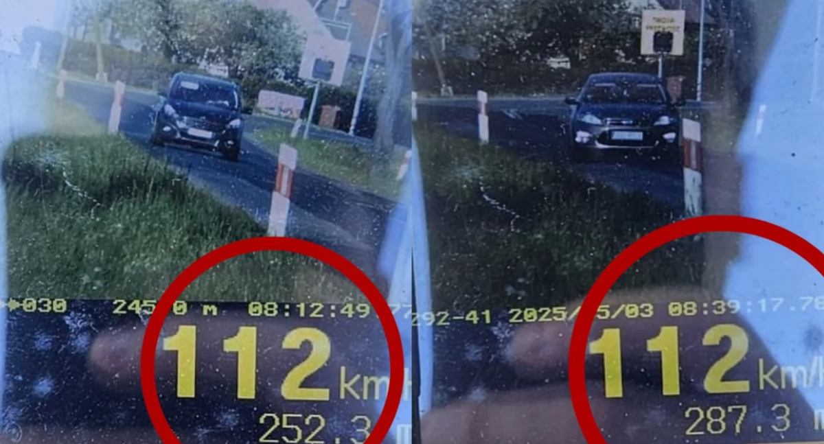Na zdjęciu pomiary prędkości obydwu fordów / Fot. KPP Olesno 