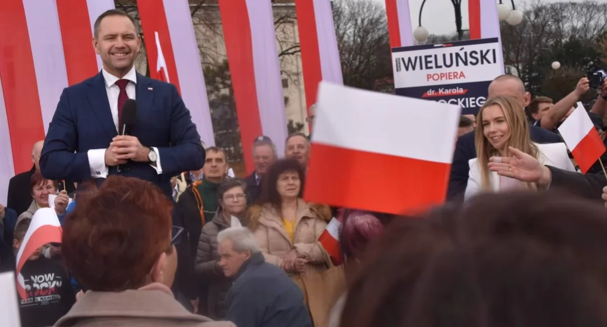 Na zdjęciu Karol Nawrocki kandydat Prawa i Sprawiedliwości na prezydenta RP w Wieluniu/ fot.: Sławomir Rajch