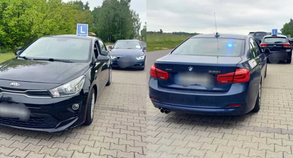 Na zdjęciu samochód nauki jazdy, w którym jechał pijany instruktor / Fot. KPP Sieradz
