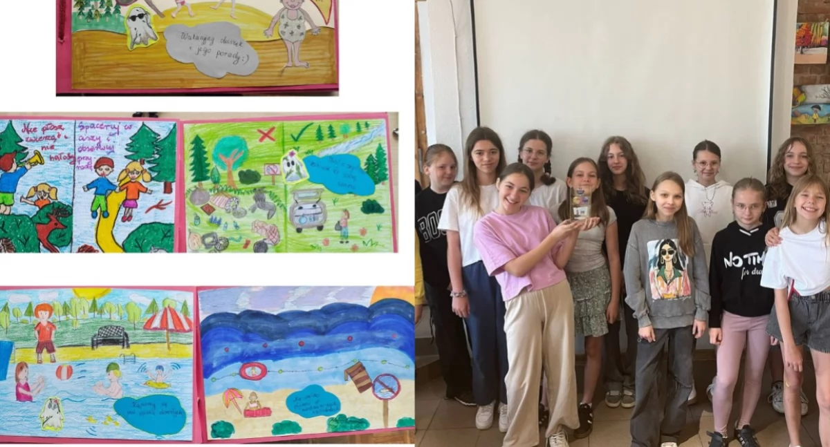 Na zdjęciu zwycięska praca oraz jej autorzy - uczniowie SP nr 4 w Wieluniu / Fot. KPP Wieluń