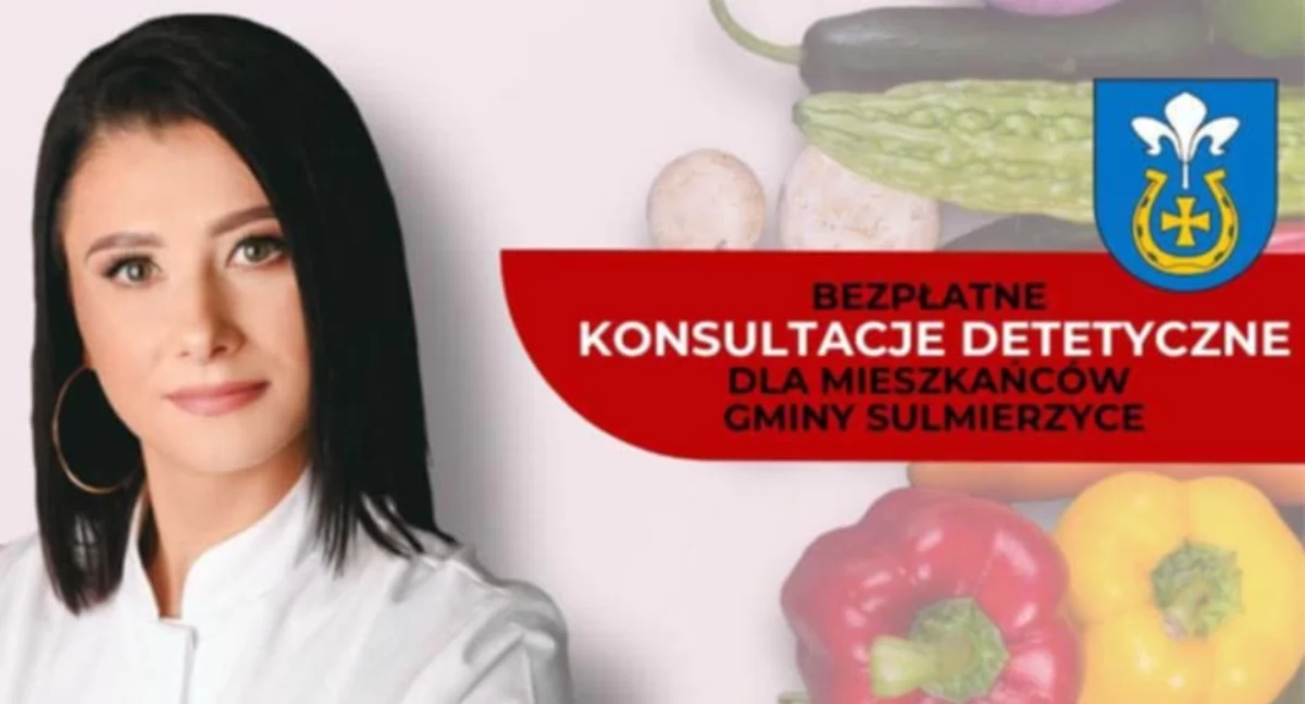 Zdjęcie poglądowe z plakatu ogłaszającego darmowe konsultacje dietetyczne dla mieszkańców gminy Sulmierzyce 