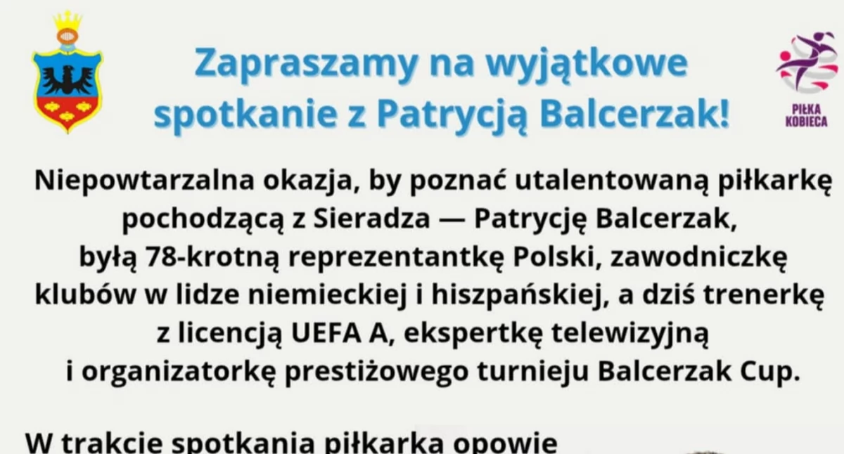 Na zdjęciu plakat promujący wydarzenie z udziałem Zawiszy Pajęczno oraz Patrycji Balcerzak, byłej reprezentantki Polski/fot. Zawisza Pajęczno 