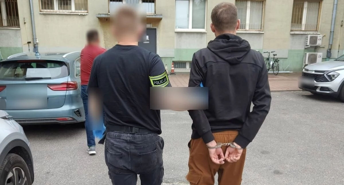 Na zdjęciu moment zatrzymania 34-latka / Fot. KPP Pabianice