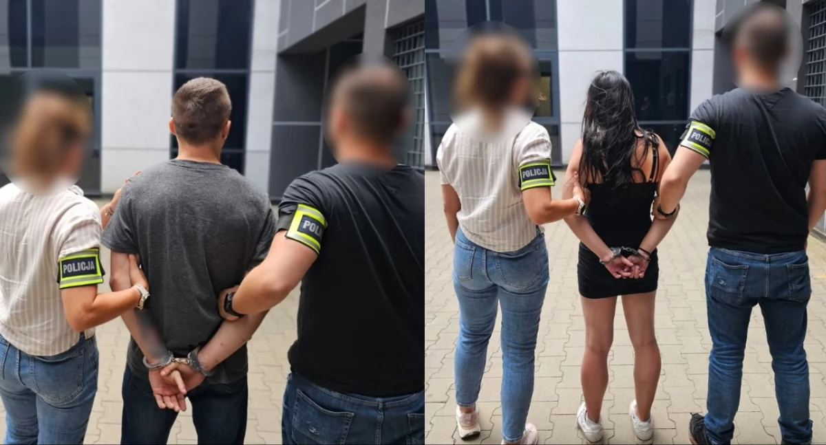 Na zdjęciu moment zatrzymania pary, która dokonała rozboju na 24-latku / Fot. KMP Łódź