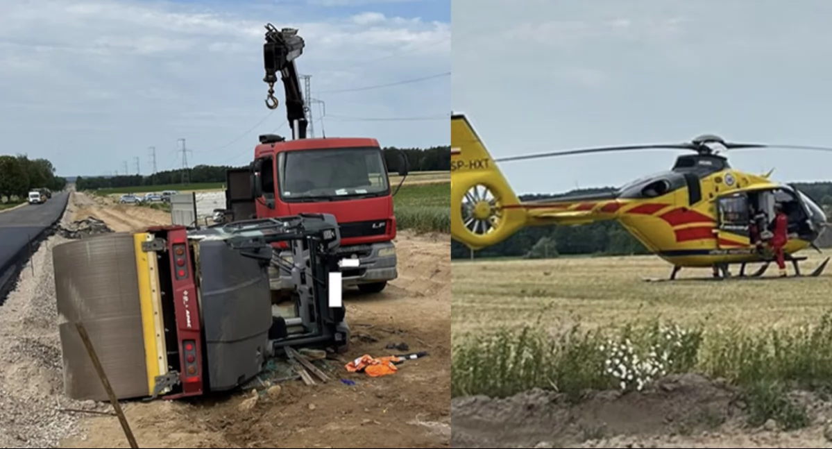 Zdjęcie z wypadku - walec przygniótł mężczyznę / fot.: policja i straż
