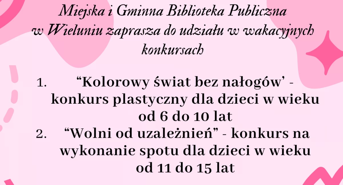 Zdjęcie poglądowe z plakatu zapowiadającego wakacyjne konkursy MiGBP w Wieluniu