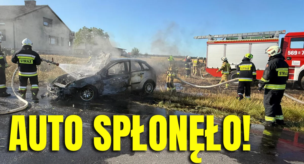 Zdjęcia z pożaru samochodu i zboża w Jeziorku w gminie Łubnice / fot.: OSP Łubnice