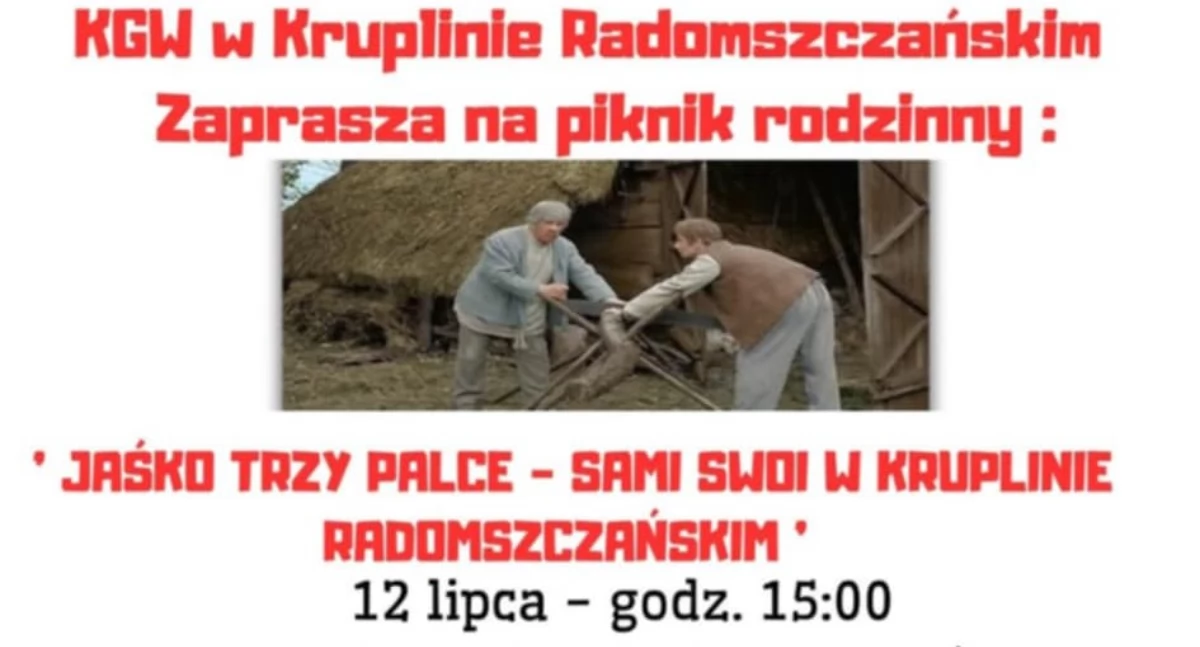 Zdjęcie plakatu z informacjami o pikniku w Kruplinie Radomszczańskim 