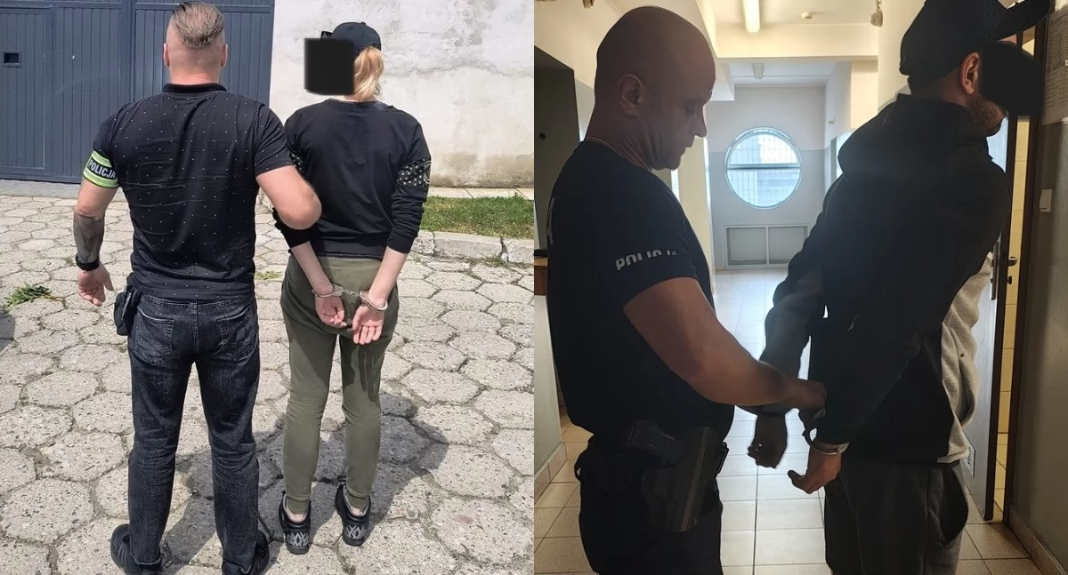 Na zdjęciu zatrzymane osoby, które były poszukiwane przez policję / Fot. KPP Zduńska Wola