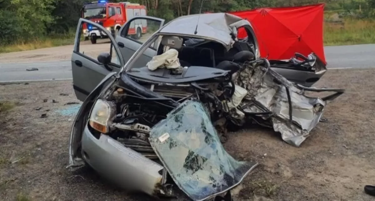Zdjęcie z miejsca śmiertelnego wypadku w Pieńkach Karlińskich pod Piotrkowem Trybunalskim / fot.: KM PSP w Piotrkowie Trybunalskim