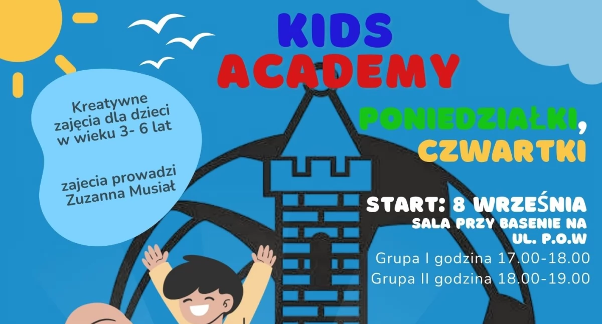 Na zdjęciu plakat promujący zajęcia w Kids Academy Wieluńskiego Klubu Sportowego/fot. Łukasz Płuciennik 