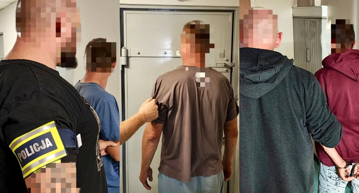 Na zdjęciu trzech mężczyzn, którzy zostali zatrzymani w związku z napadem w centrum Radomska / Fot. KPP Radomsko 