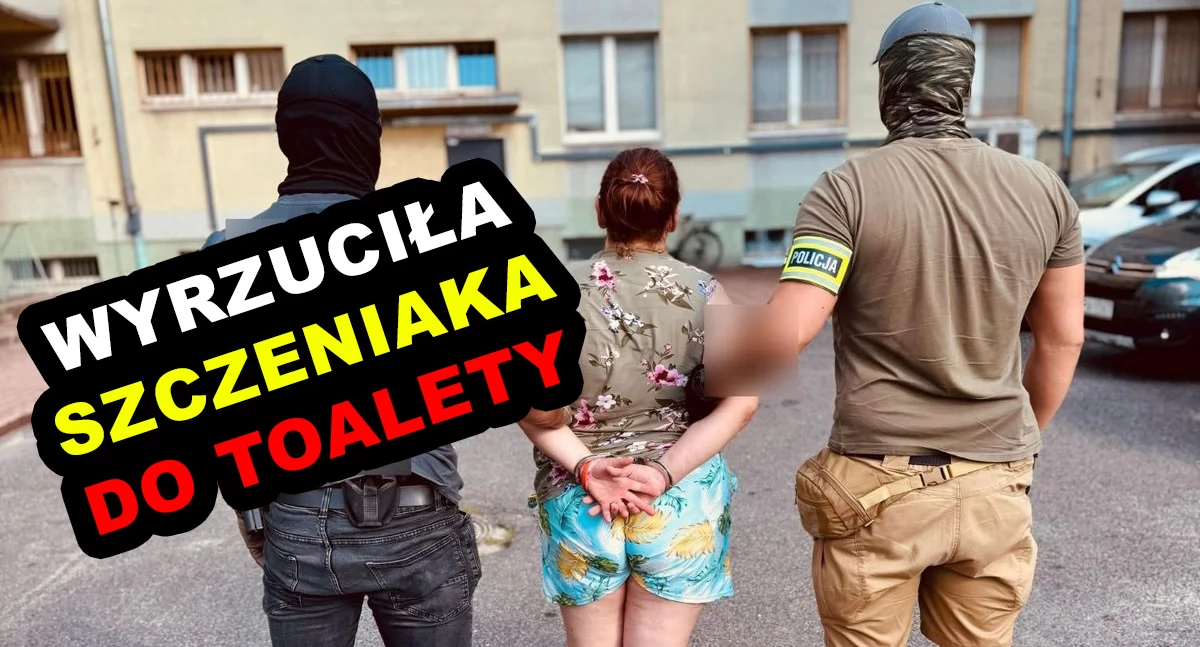 Na zdjęciu kobieta, która wyrzuciła szczeniaka do miejskiej toalety. Piesek nie przeżył / fot.: KPP Pabianice