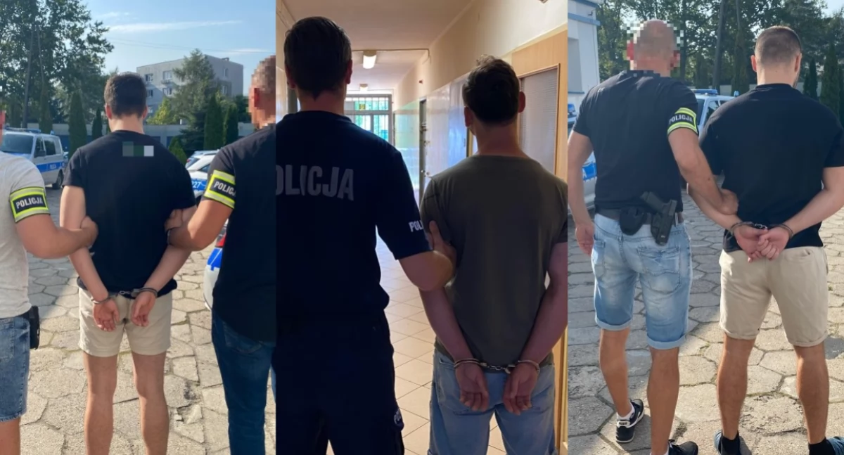 Na zdjęciu trójka zatrzymanych mężczyzn / Fot. KPP Bełchatów