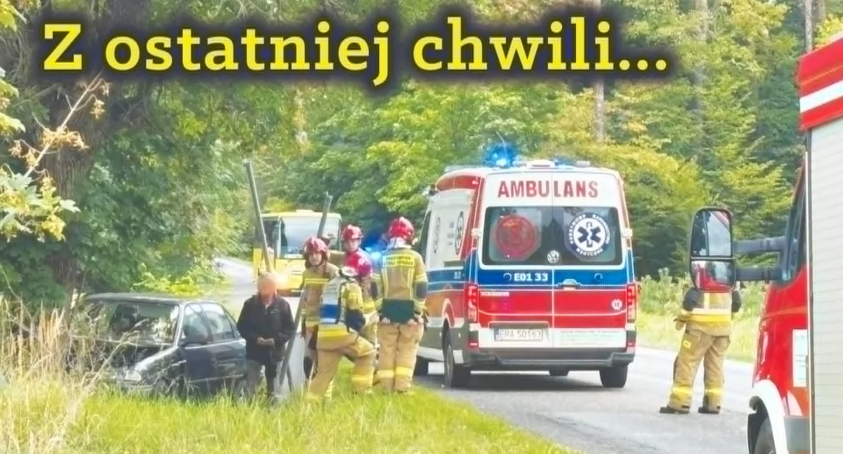 Zdjęcie z miejsca wypadku w Pajęcznie. Przy ulicy Cmentarnej samochód uderzył w drzewo / fot.: Patryk Kochel