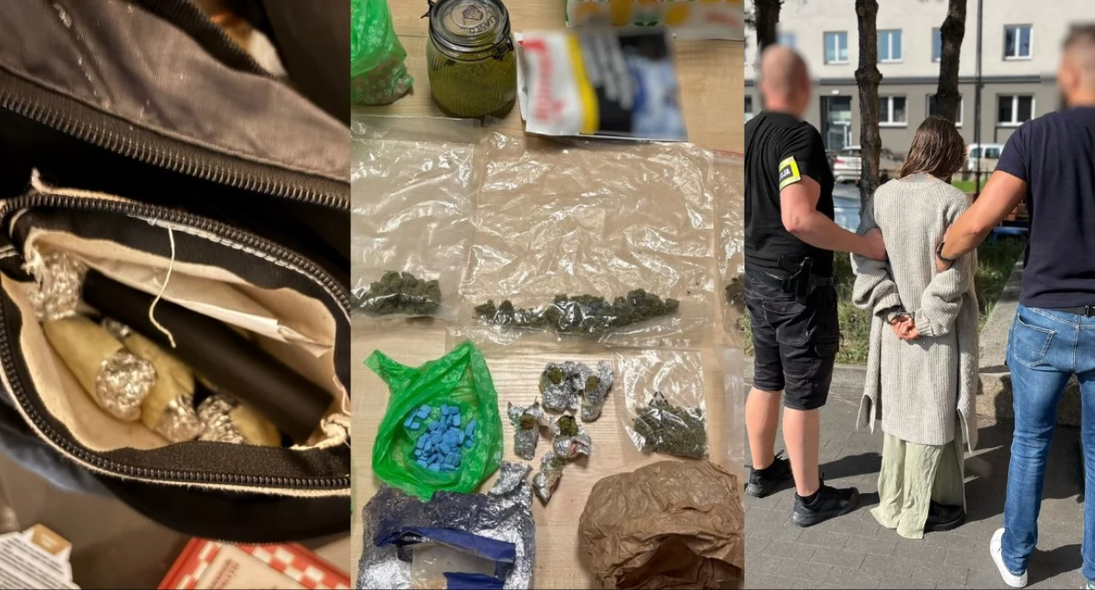 Na zdjęciu znalezione środki odurzające oraz zatrzymana 34-latka / Fot. KMP Łódź