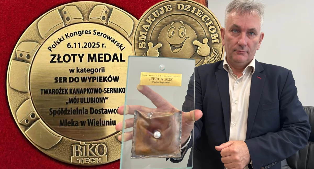 Na zdjęciu prezes Spółdzielni Dostawców Mleka w Wieluniu wraz z nagrodami / fot.: Sławomir Rajch