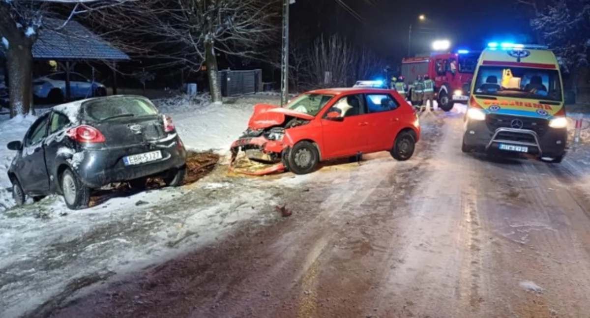 Zdjęcie z wypadku w Brzezinach, gdzie trzy osoby trafiły do szpitala, w tym 6-letnie dziecko / fot.: KP PSP Brzeziny
