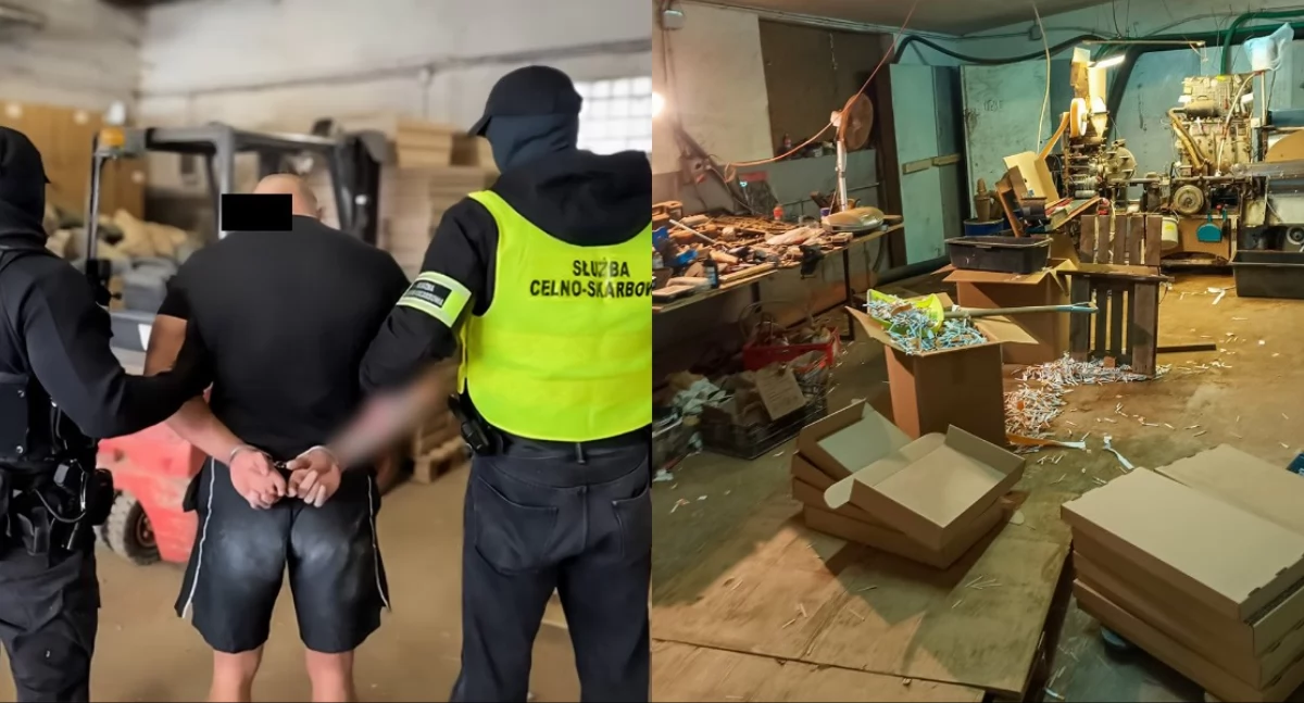 Na zdjęciu fragmenty akcji zatrzymania osób podejrzanych o nielegalną produkcję papierosów / Fot. Centralne Biuro Śledcze Policji 