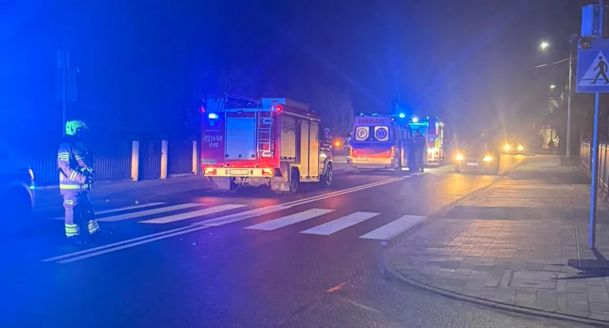 Zdjęcie z miejsca wypadku w Rząśni. Auto uderzyło w ogrodzenie / fot.: OSP KSRG Rząśnia