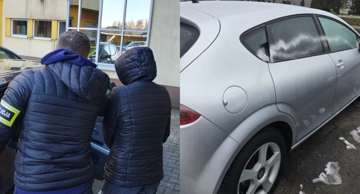 Na zdjęciu zatrzymana 38-latka oraz jeden ze zniszczonych pojazdów / Fot. KPP Wieruszów 