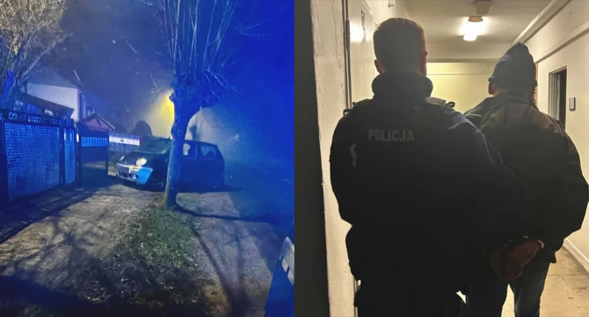 Na zdjęciu zatrzymany 47-latek oraz auto, którym się poruszał / Fot. KPP Łask