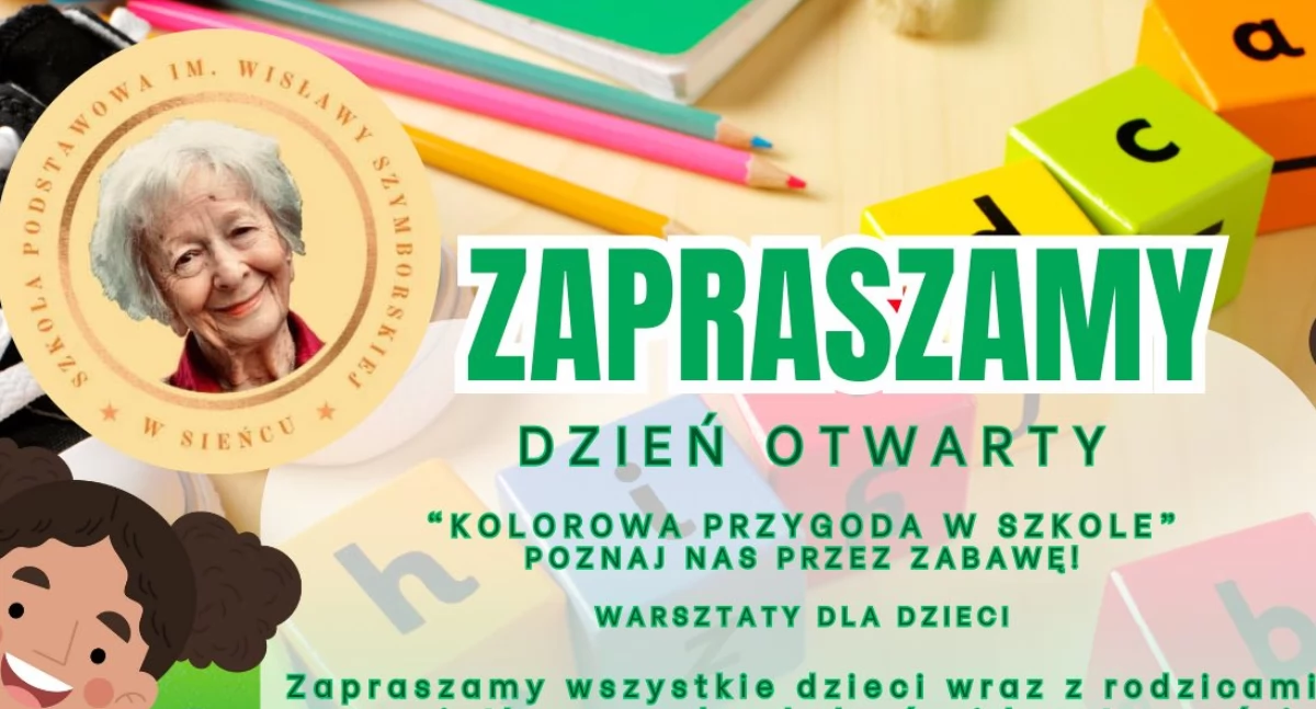 Zdjęcie plakatu promującego Szkołę Podstawową im. Wisławy Szymborskiej w Sieńcu (gm. Wieluń) / fot.: SP w Sieńcu