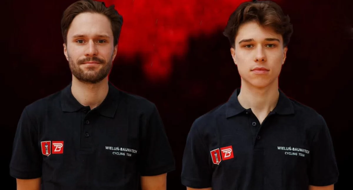 Na zdjęciu od lewej: Adam Kuś oraz Piotr Kuś, kolarze grupy Wieluń Baumatech Cycling Team/fot. Mlks Wieluń 