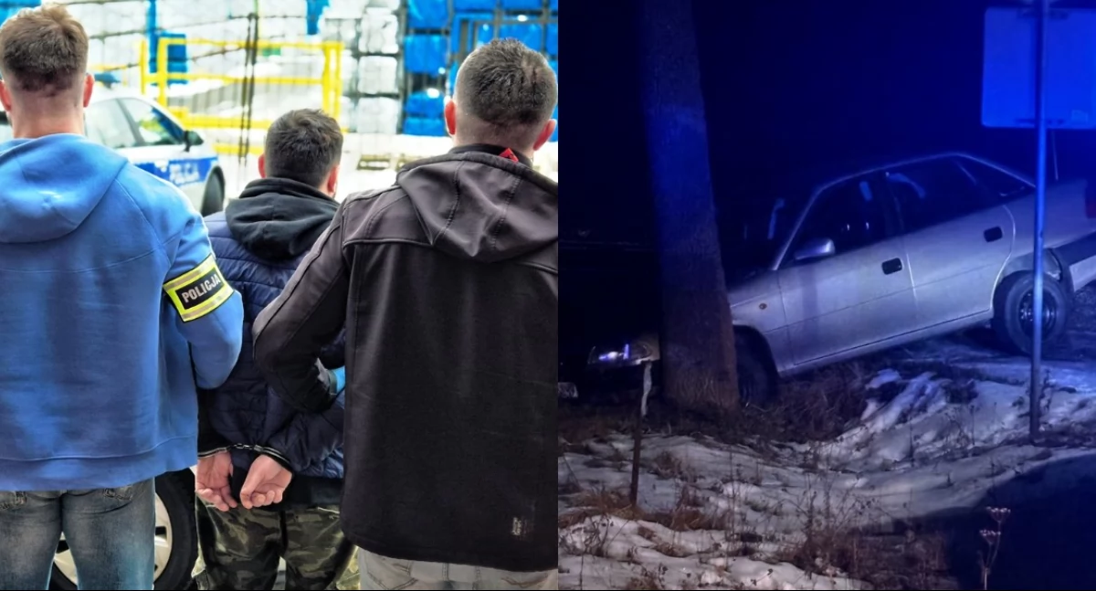 Na zdjęciu zatrzymany 36-latek, a także Opel, którym się poruszał / Fot. KMP Skierniewice