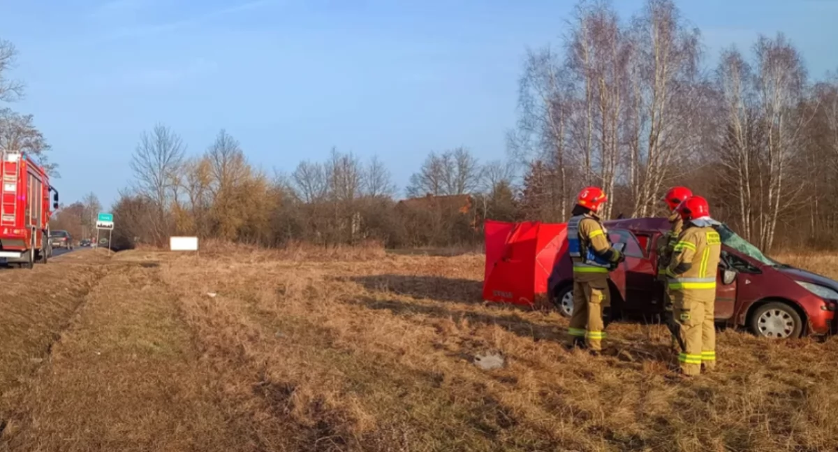 Na zdjęciu miejsce tragicznego wypadku w Ławach / Fot. KP PSP Bełchatów