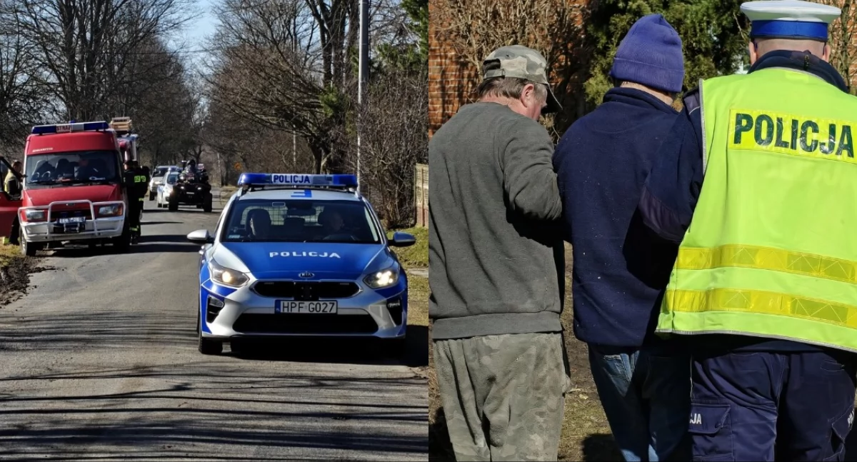 Na zdjęciu fragment akcji poszukiwawczej oraz moment odnalezienia 61-latka / Fot. KPP Łask
