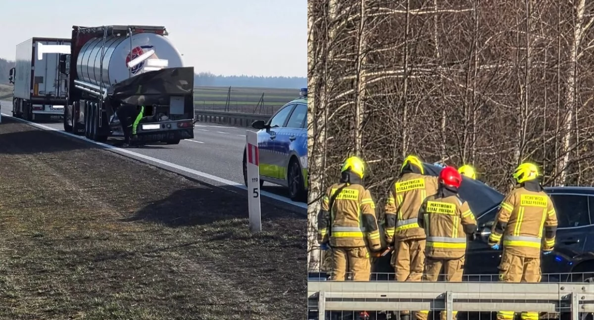 Na zdjęciu miejsce wypadku na trasie S8 / Fot. Facebook / OSP Wieruszów