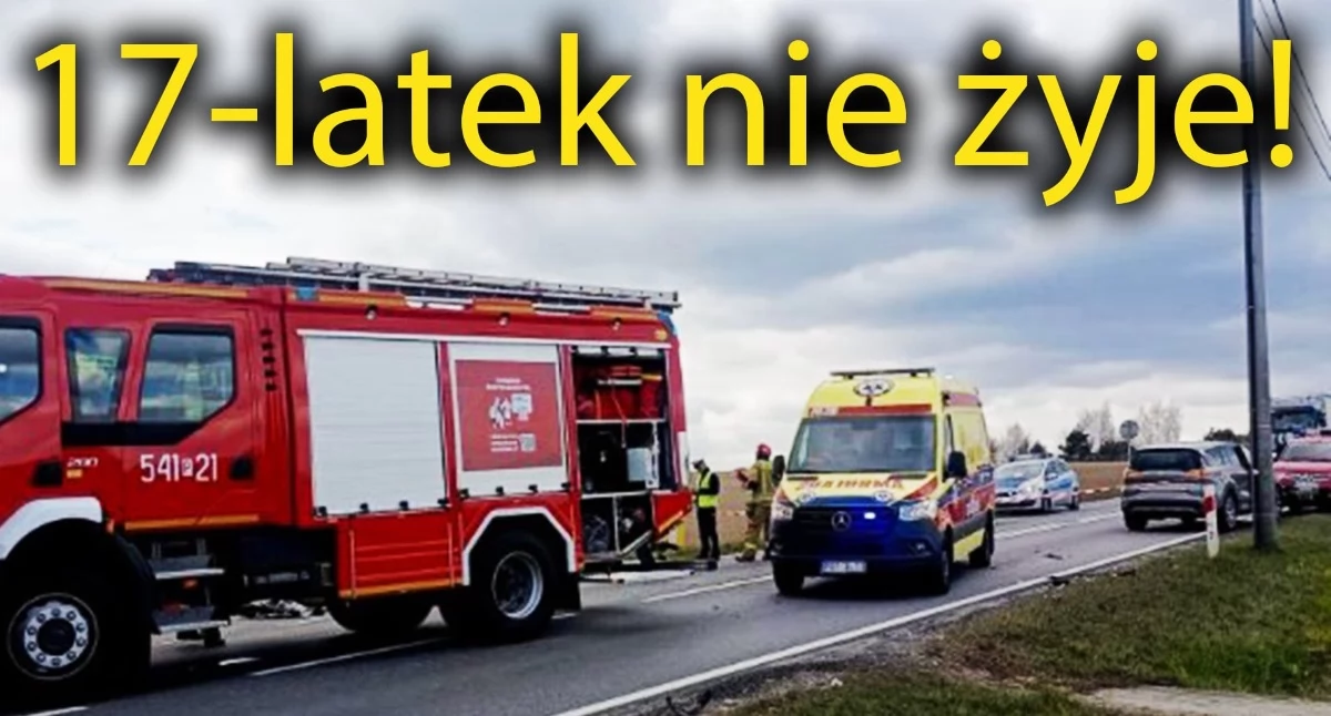 Na zdjęciu tragiczny wypadek w Rogaszycach. Nie żyje 17-letni motocyklista / fot.: KP PSP w Ostrzeszowie
