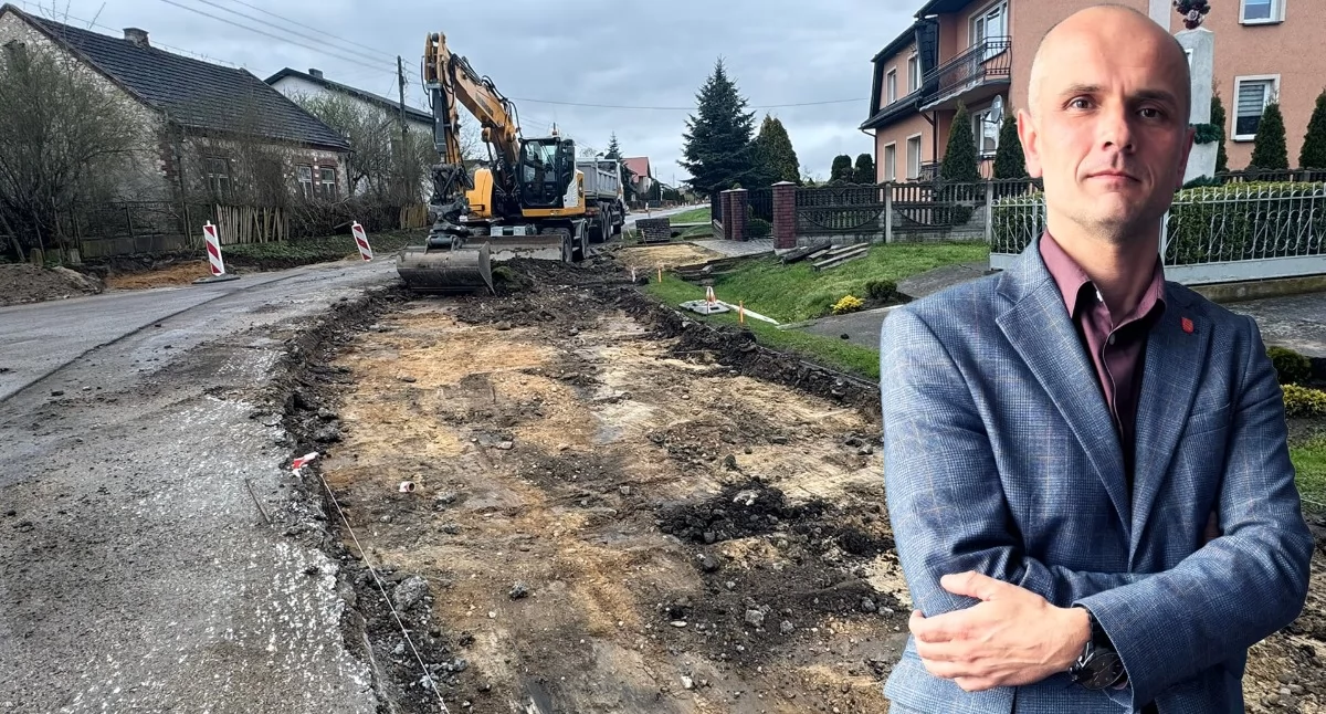 Na zdjęciu wójt gminy Strzelce Wielkie opowiada o inwestycji drogowej w m. Wistka / fot.: Sławomir Rajch
