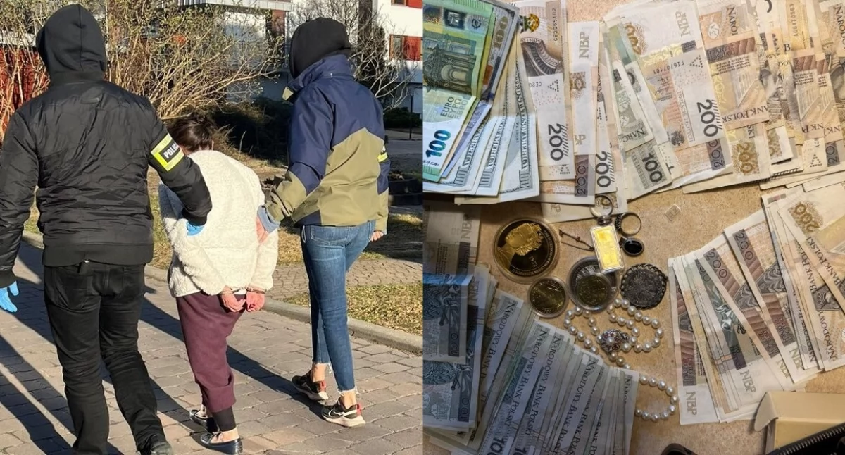 Na zdjęciu jedna z zatrzymanych kobiet oraz znaleziona gotówka / Fot. KMP Łódź