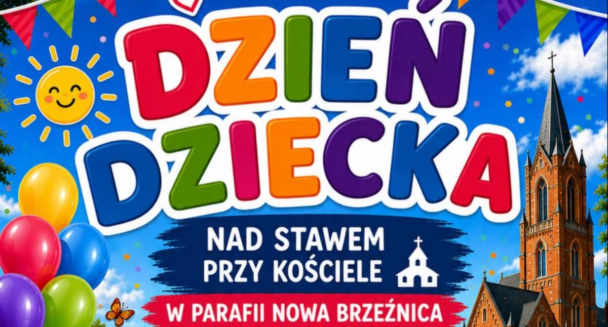 festyn, Dzień Dziecka Nowej Brzeźnicy Piana party motocykle atrakcje stawem kościele - zdjęcie, fotografia