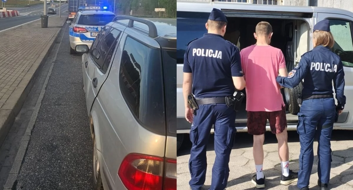 Na zdjęciu zatrzymany Saab oraz poszukiwany 47-latek / Fot. KPP Łowicz
