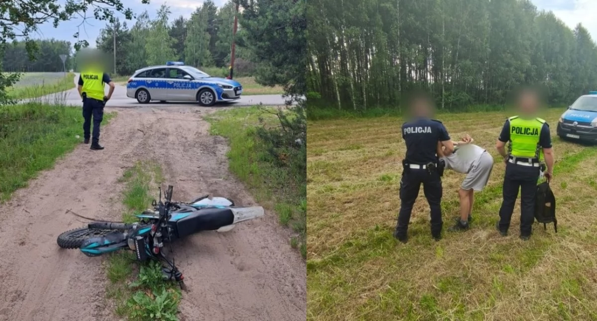 Na zdjęciu zatrzymany 18-latek oraz motocykl, którym się poruszał / Fot. KPP Opoczno 