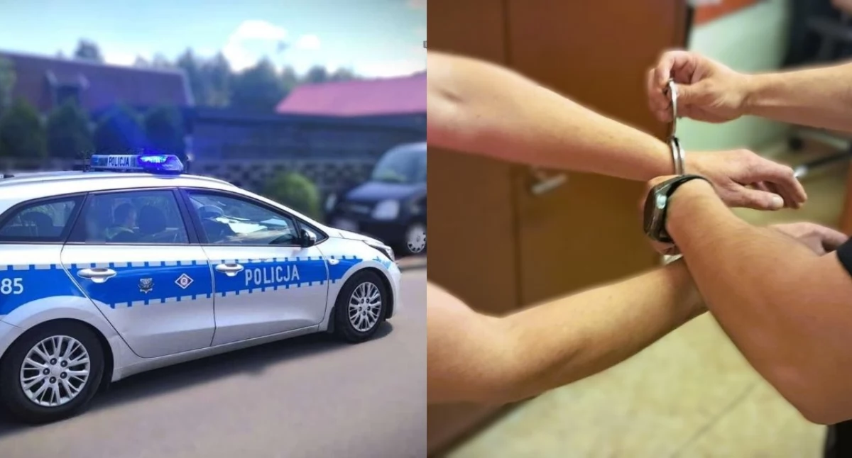 Na zdjęciu miejsce zatrzymania pojazdu oraz moment aresztowania 53-latki / Fot. KPP Kłobuck