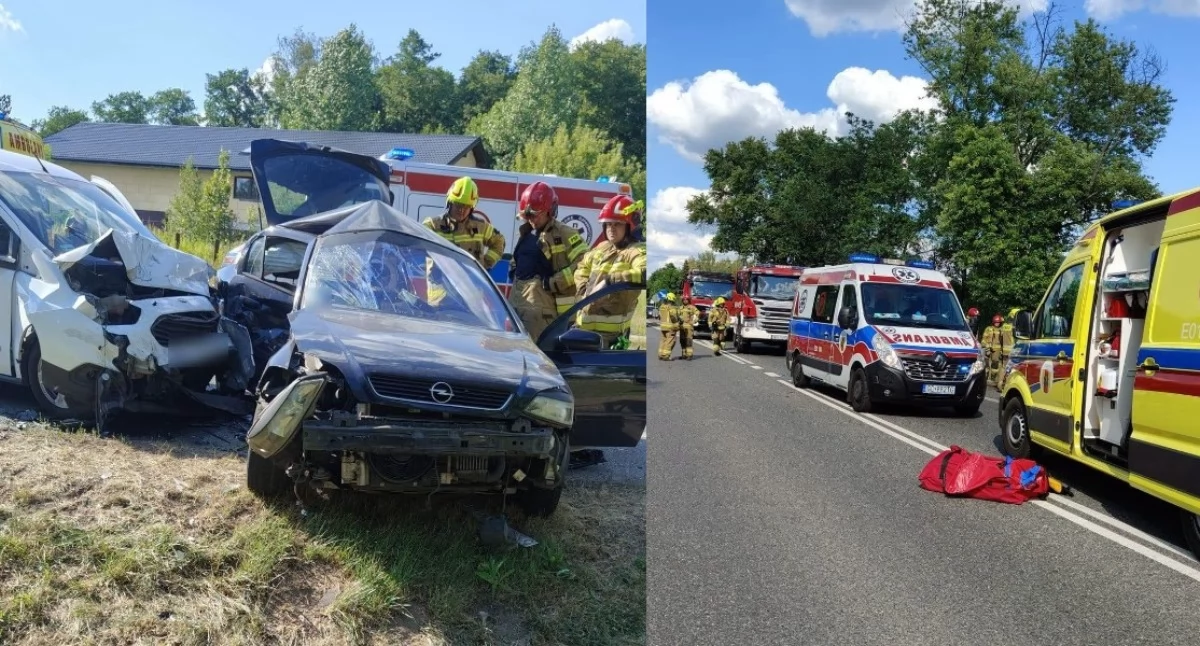 Na zdjęciu miejsce wypadku w miejscowości Dobroń na drodze wojewódzkiej nr 482 / Fot. KPP Pabianice