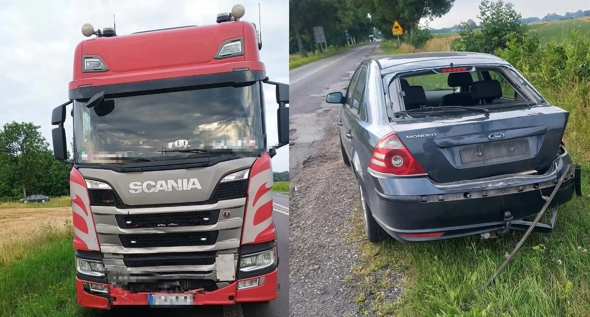 Kolizja w gminie Rusiec, osobówka zderzyła się z ciężarówką / fot.: OSP KSRG Rusiec