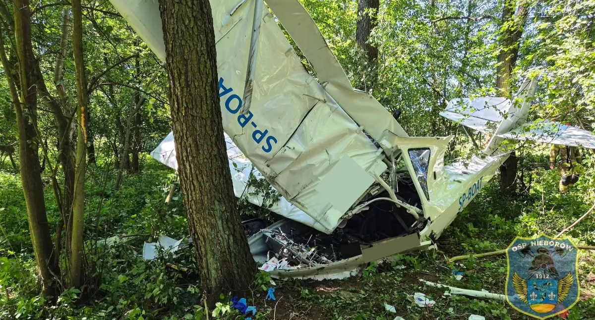 Na zdjęciu samolot, który spadł niedaleko Bobrownik / Fot. Facebook / OSP Nieborów