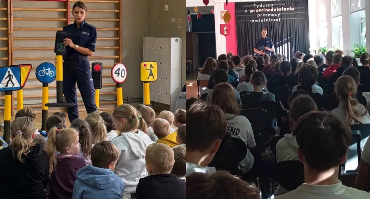 Na zdjęciu fragmenty spotkań z uczniami szkoły w Kurowie / Fot. Facebook / Szkoła Podstawowa im. Komisji Edukacji Narodowej w Kurowie