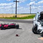 Na zdjęciu wypadek samochodu osobowego i motocykla w m. Masłowice (gm. Wieluń, pow....