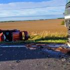 Zdjęcie z tragicznego wypadku na DK43, gdzie auto zderzyło się czołowo z ciężarówką....