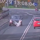 Łabędź spadł na drogę i został przejechany przez samochód. Zdjęcie z nagrania...