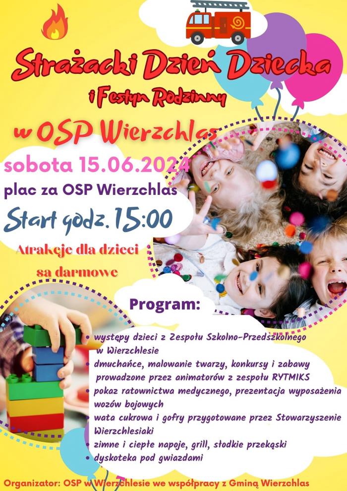 Strażacki Dzień Dziecka i Festyn Rodzinny w Wierzchlesie plakat