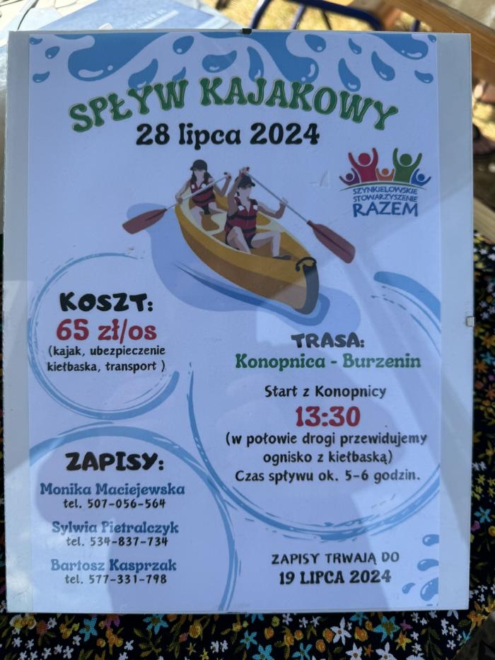Spływ Kajakowy Szynkielów 2024 plakat